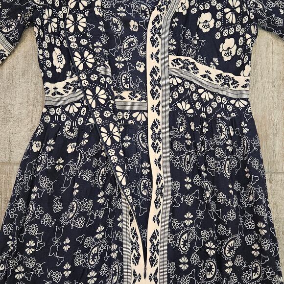 Sea New York Bandana Border Print Midi Dress Womens Size 6 Navy Cream Boho Chic - Picture 8 of 14